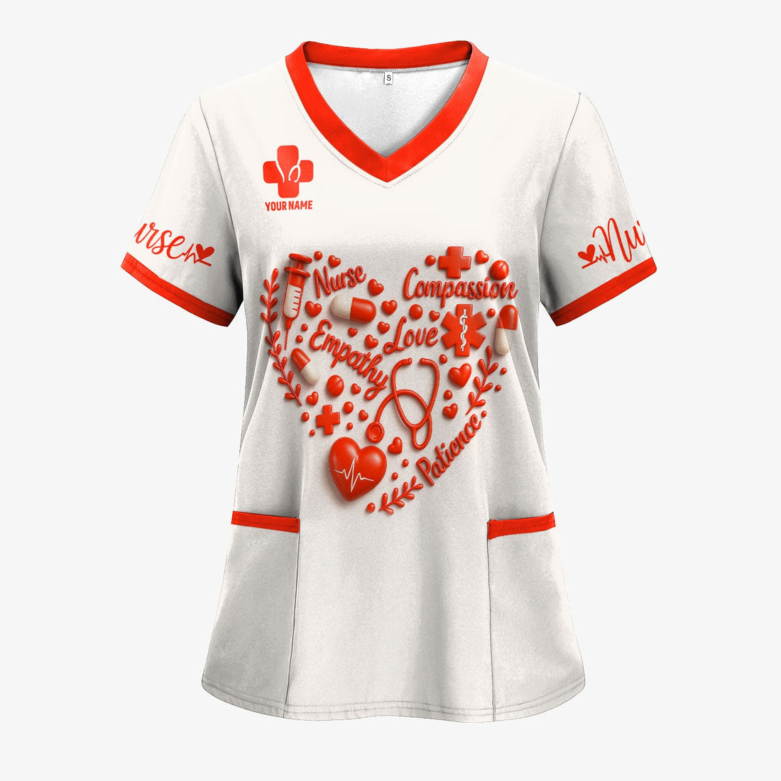 Personalized Heart Word Art Nurse Scrub Top