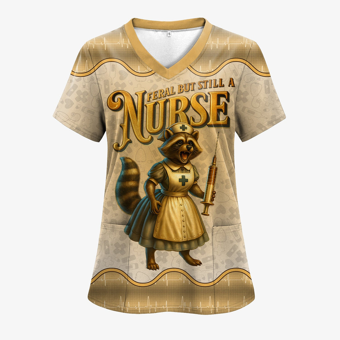 Personalized Feral Raccoon Nurse Scrub Top