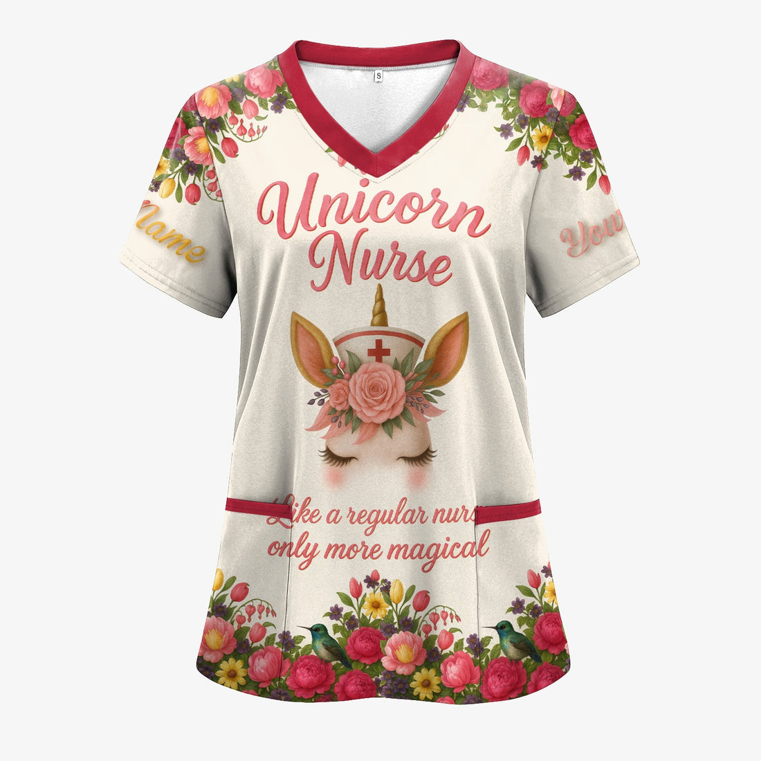 Personalized Magical Unicorn Floral Nurse Scrub Top