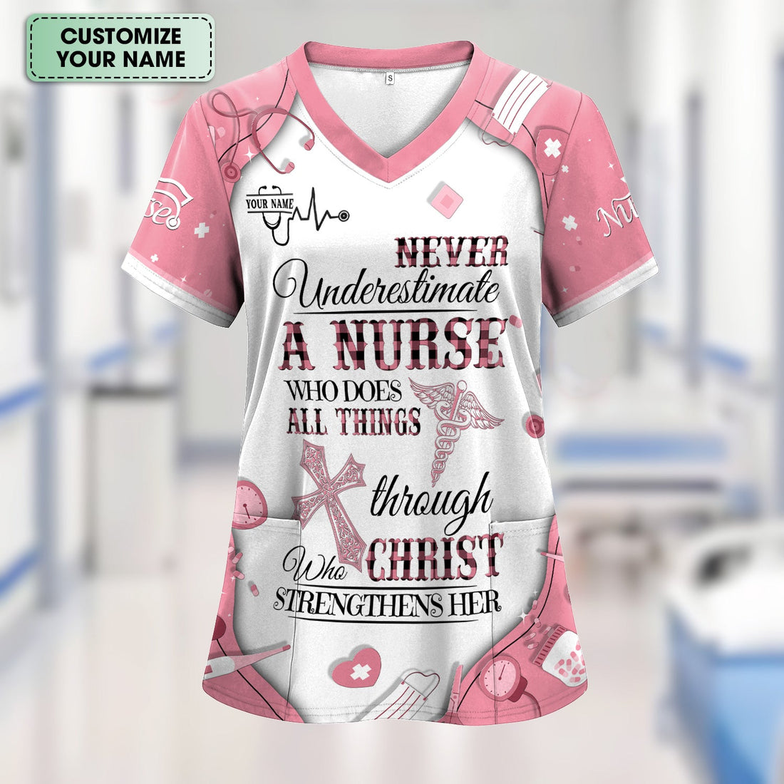 Personalized Faith-Based Christian Nurse Scrub Top