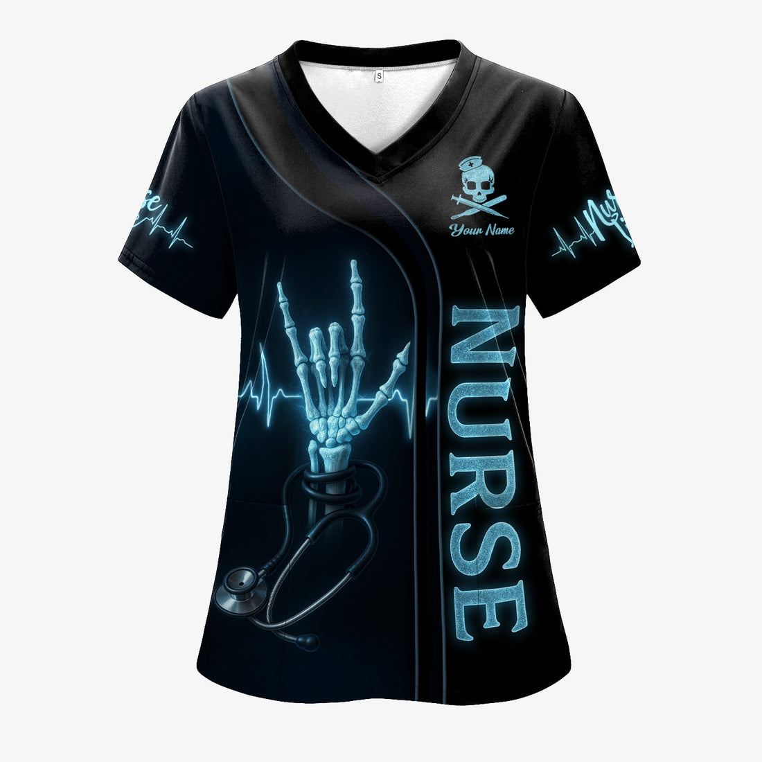 Personalized Skeleton Hand Rockin Nurse Life Scrub Top