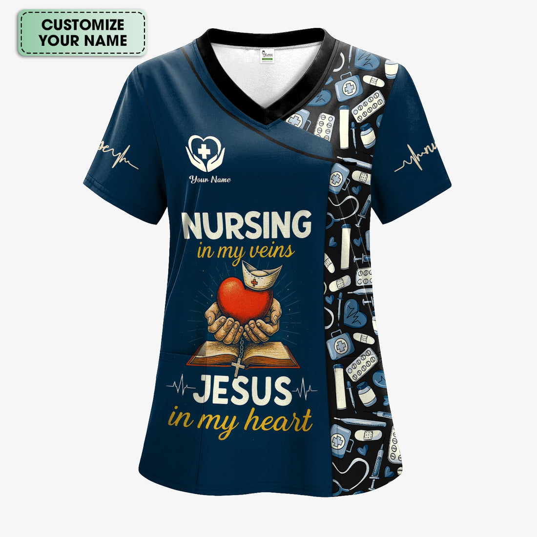 Personalized Nursing In My Veins Jesus Nurse Scrub Top