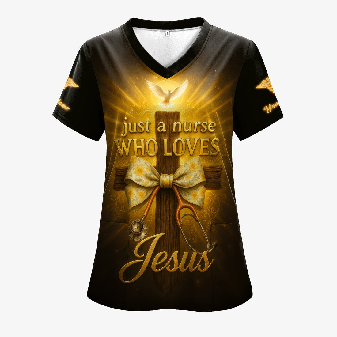 Personalized Just A Nurse Who Loves Jesus Scrub Top