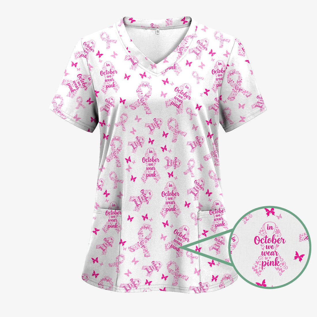 Personalized Breast Cancer Awareness Nurse Scrub Top