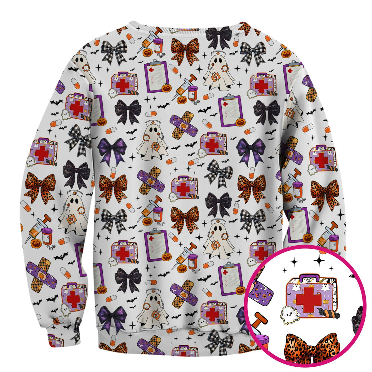 Spooky Ghost Pumpkin Bow Nurse Scrub Top