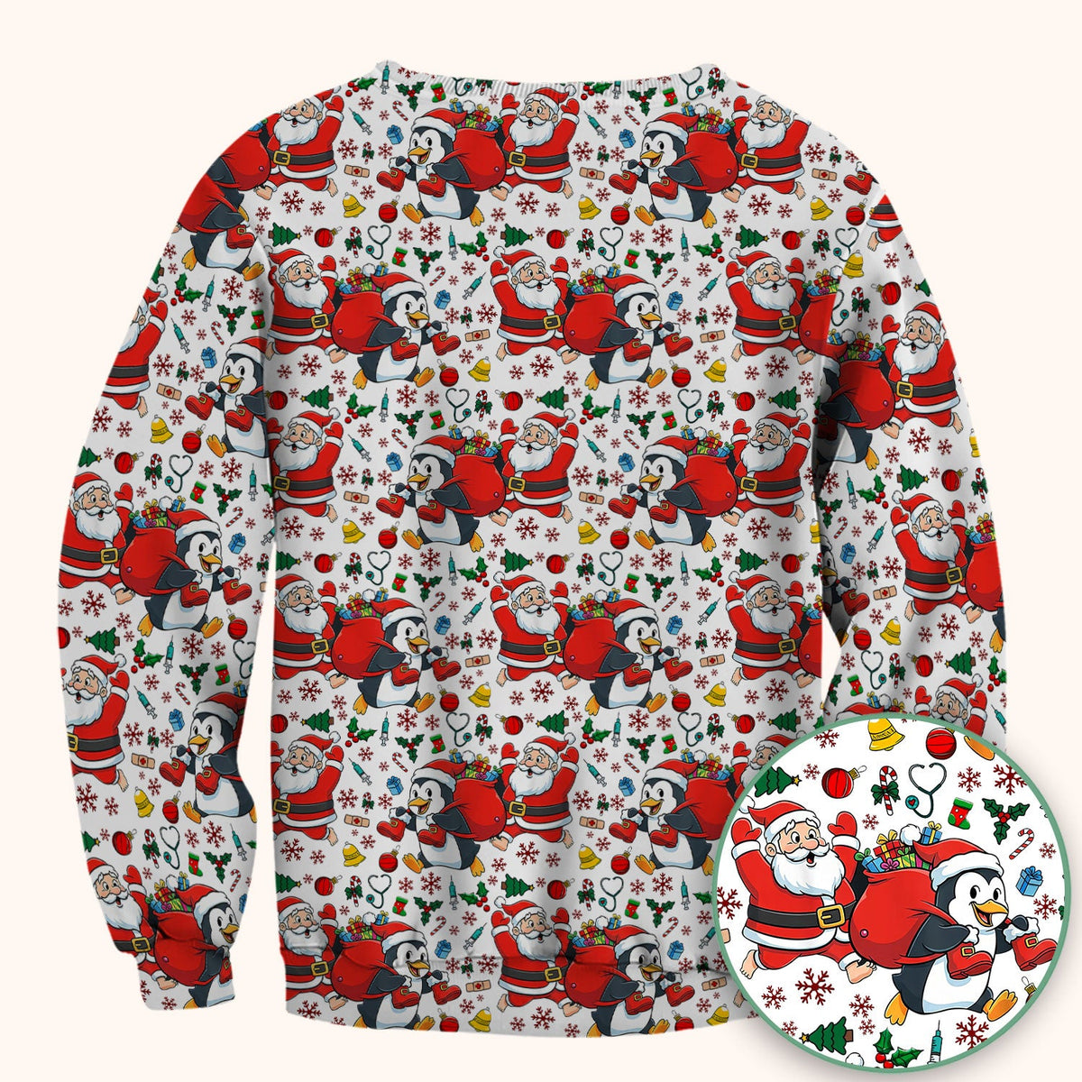 Penguin Santa Nurse Scrub Top - Christmas Gift
