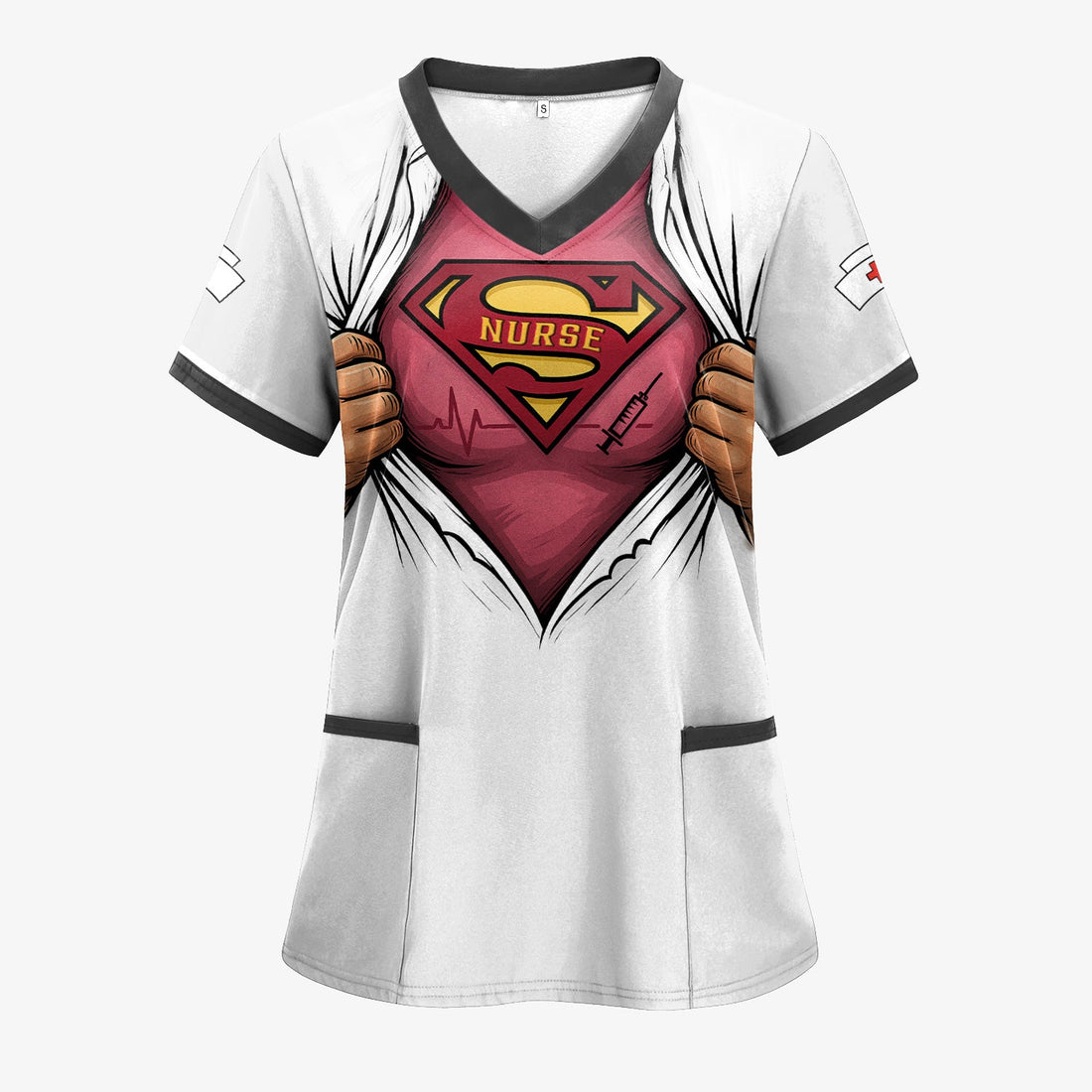 Personalized Superhero Pockets Nurse Scrub Top