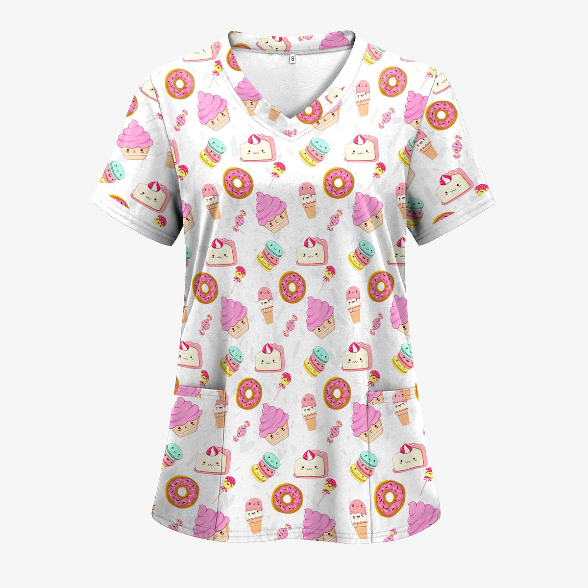Donut Ice Cream Nurse Scrub Top