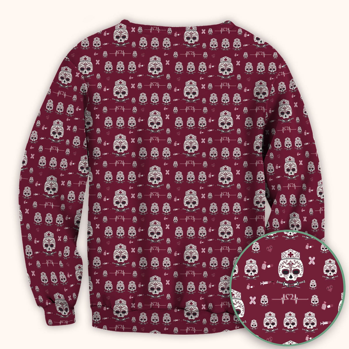 Sugar Skull Scrub Top, Skull Pattern Scrub Shirt, Breathable Fabrics Nursing Uniform