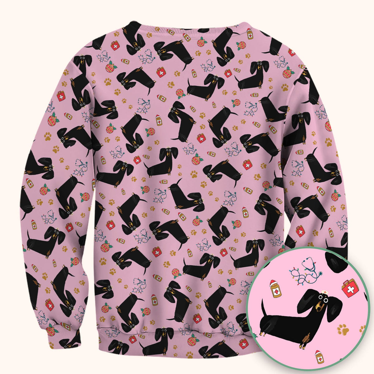 Black Dachshund Nurse Scrub Top - Gift For Dog Lover