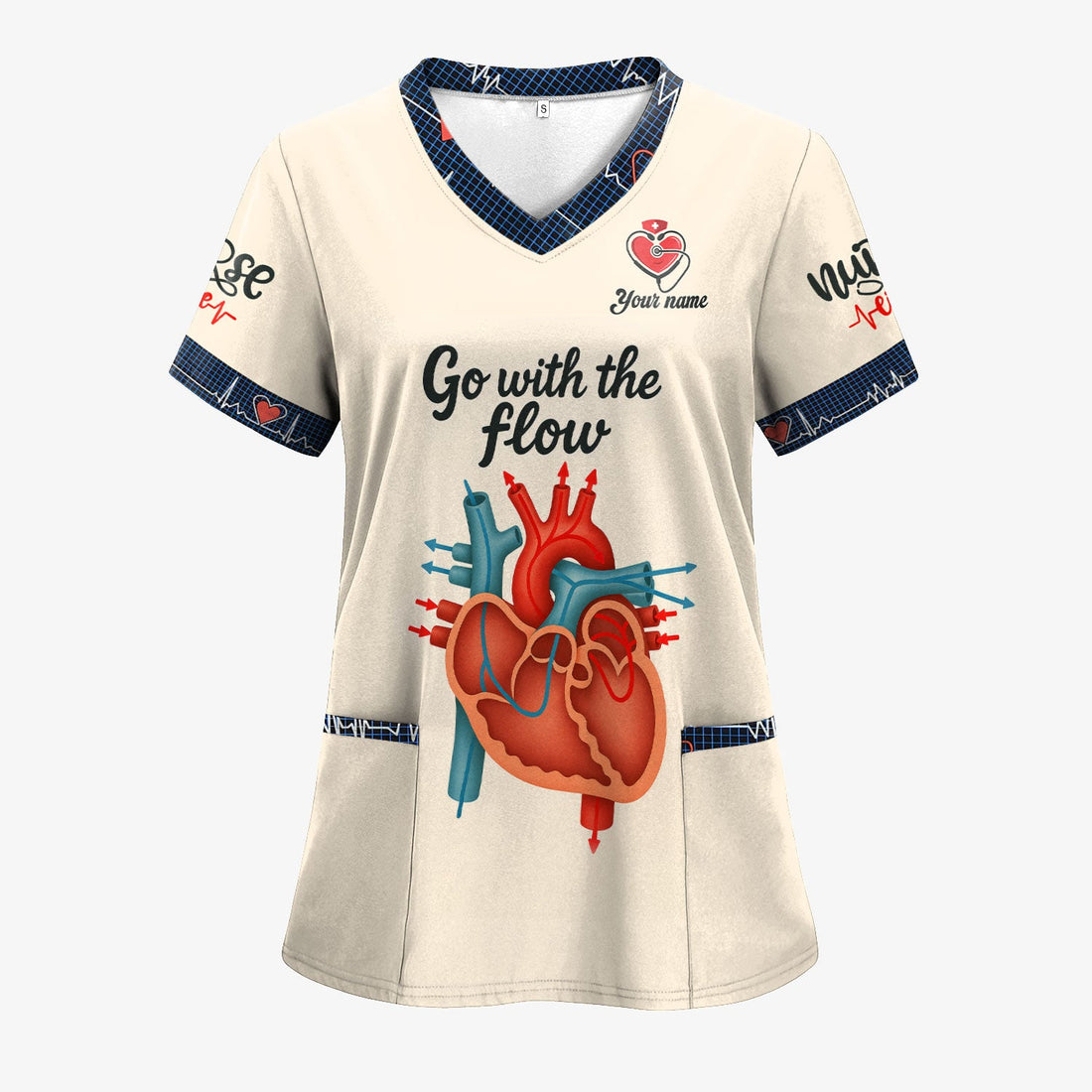 Personalized Go With The Flow Heart Anatomy Nurse Scrub Top