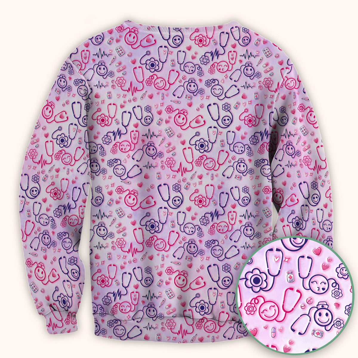 Stethoscope Heart Icon Nurse Scrub Top
