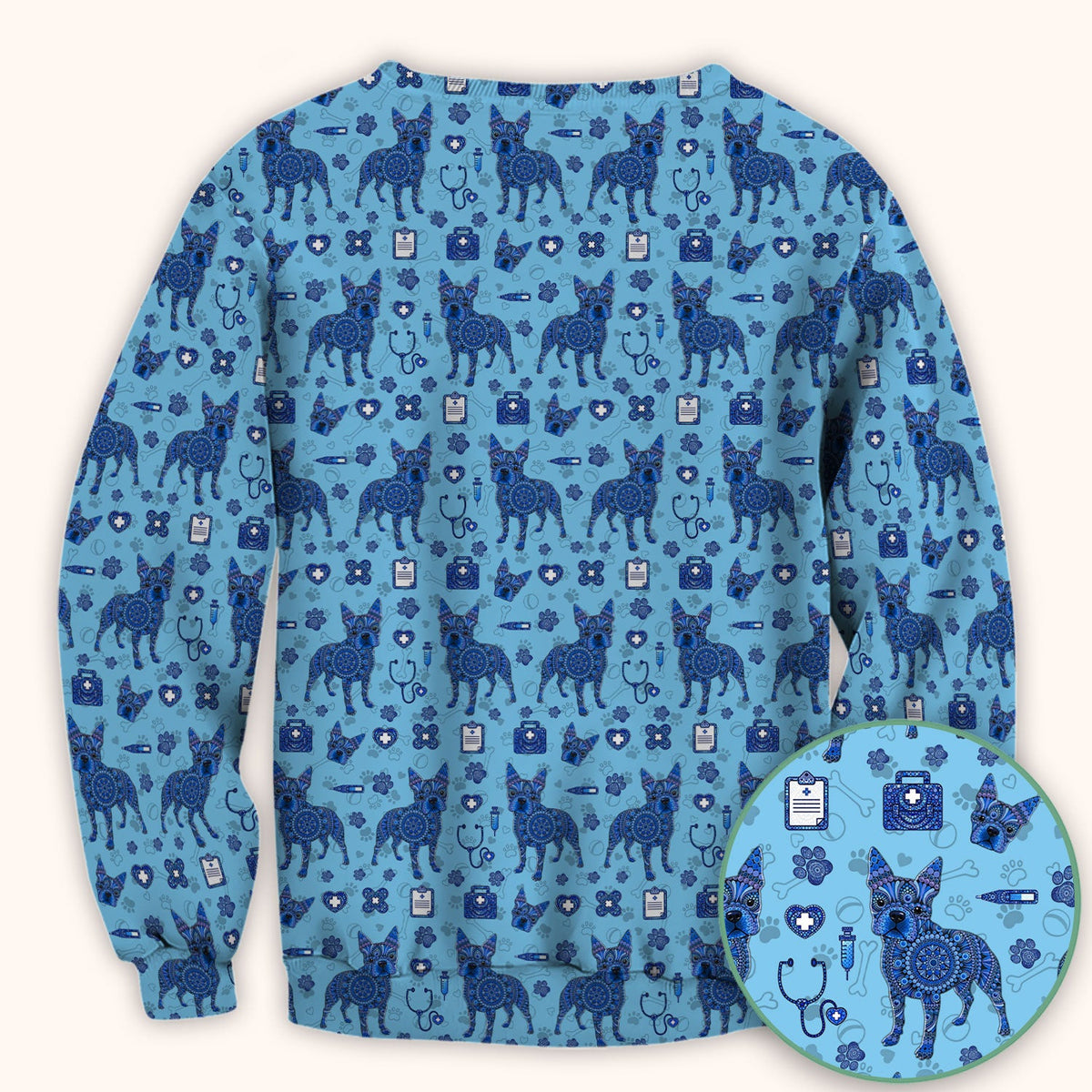 Blue Heeler Australian Cattle Dog Scrub Top, Australia Dot Art Pattern Shirt, Breathable Fabrics Nursing Uniform