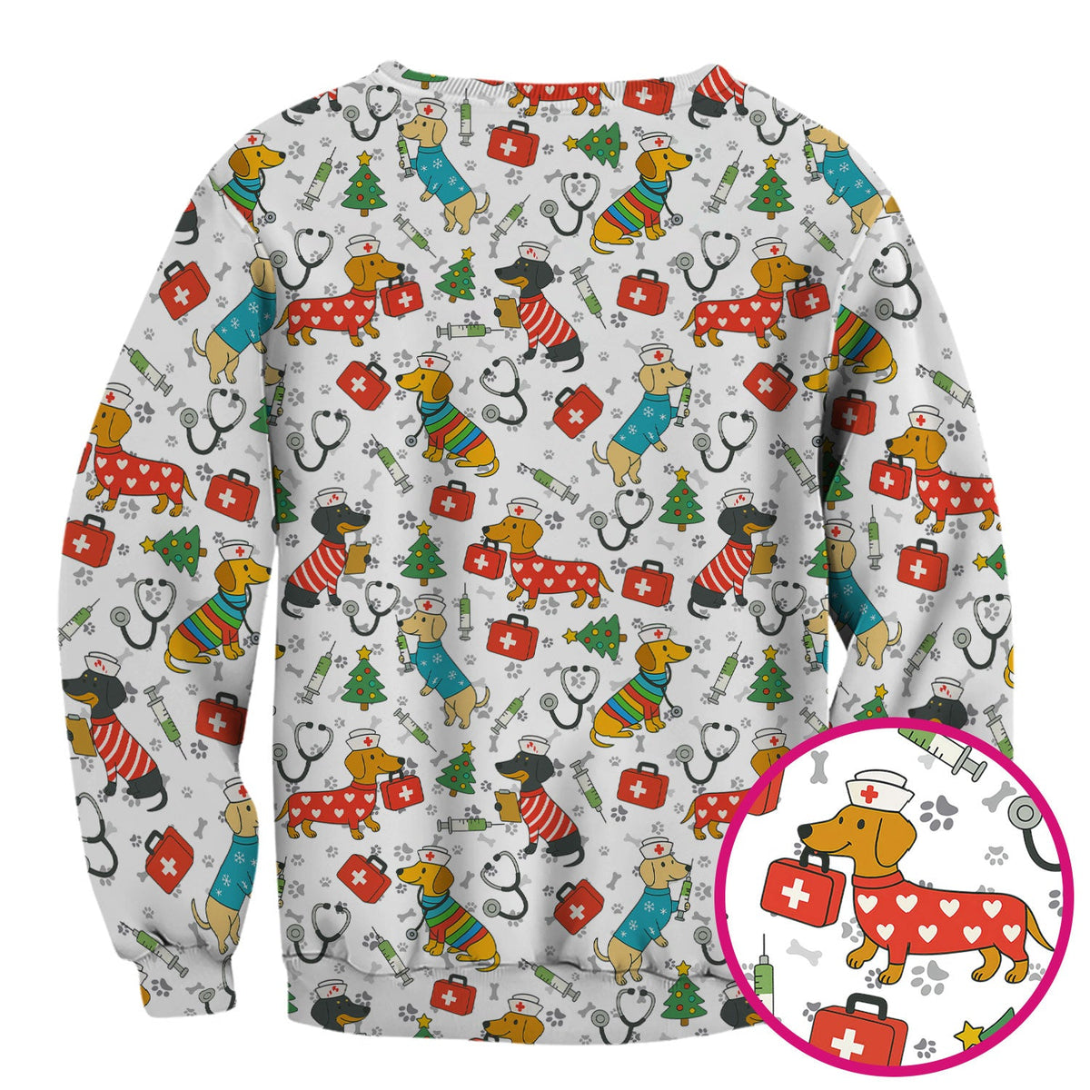 Christmas Dachshund Nurse Scrub Top