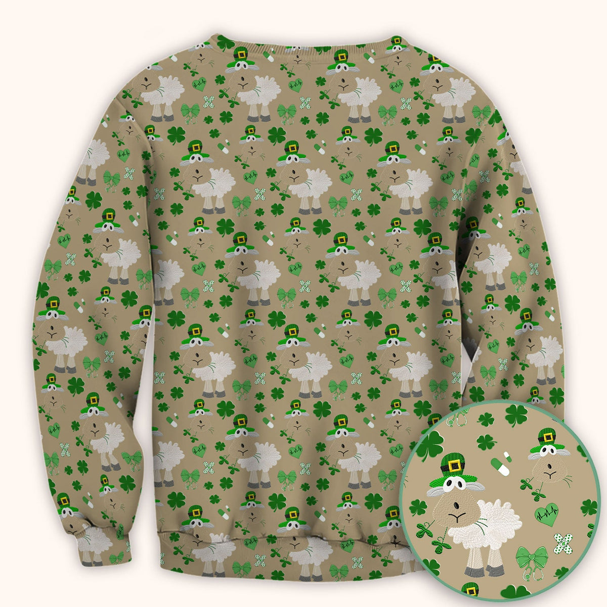 Nurse St. Patrick's Day Scrubs Top, Cute Sheep Shamrock Pattern Nurse Shirt, Breathable Fabrics Nursing Uniform