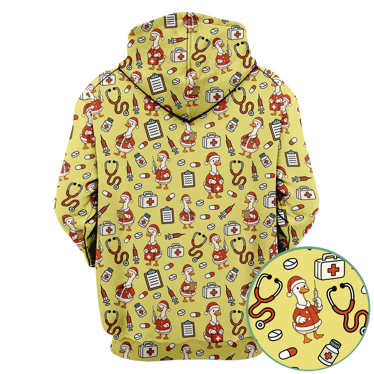 Santa Duck Nurse Scrubs - Christmas Print Medical Shirt for Women Men - Funny Holiday Scrub Top for RN CNA Doctor, Cute Xmas Gift
