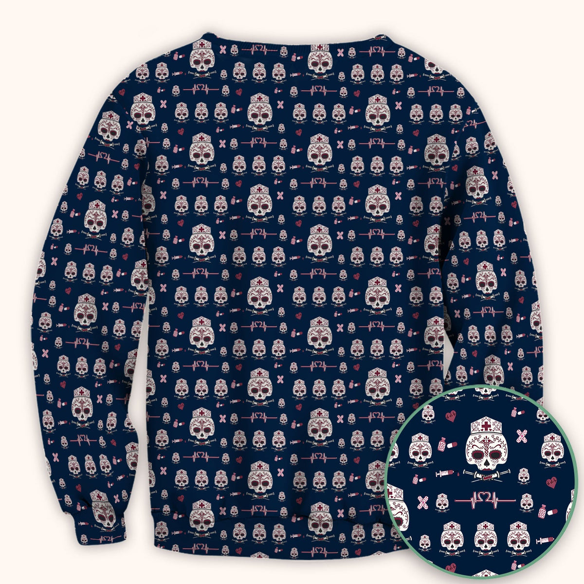 Sugar Skull Scrub Top, Skull Pattern Scrub Shirt, Breathable Fabrics Nursing Uniform