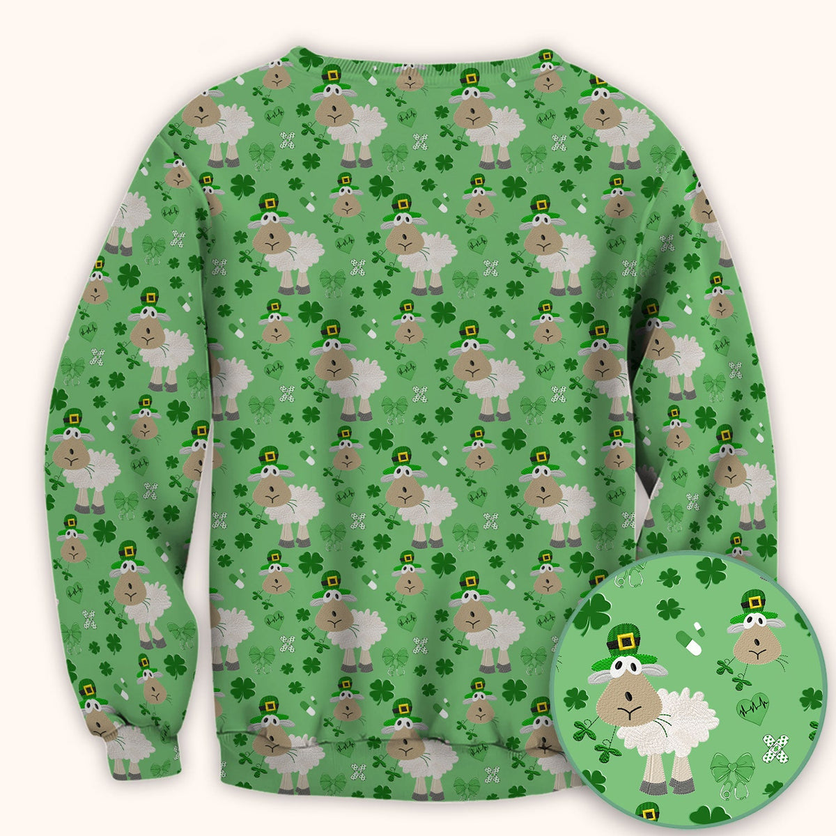 Nurse St. Patrick's Day Scrubs Top, Cute Sheep Shamrock Pattern Nurse Shirt, Breathable Fabrics Nursing Uniform