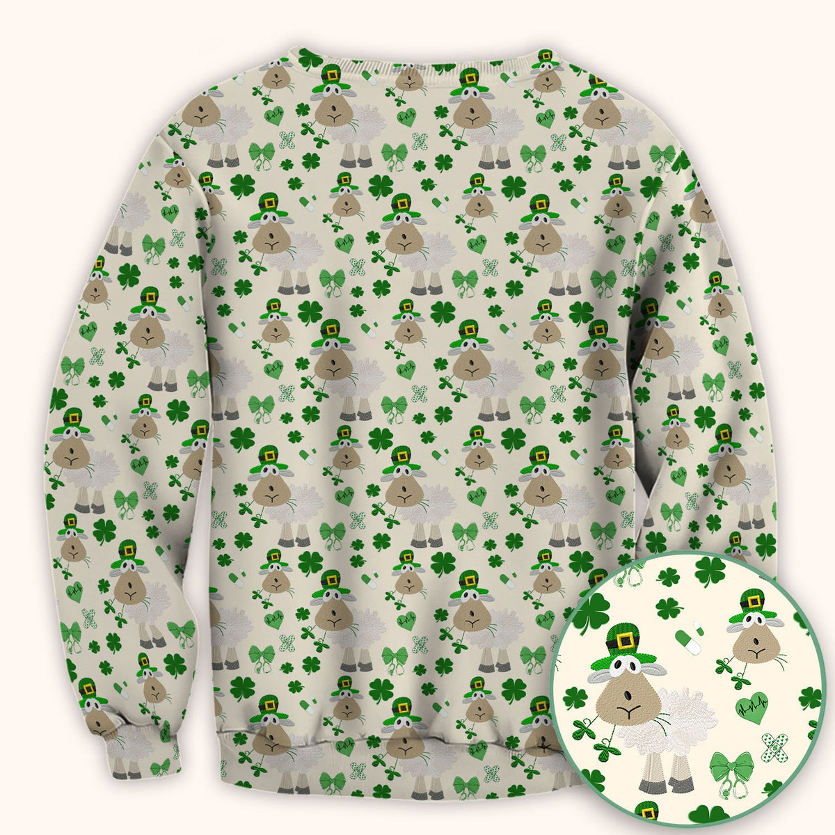 Nurse St. Patrick's Day Scrubs Top, Cute Sheep Shamrock Pattern Nurse Shirt, Breathable Fabrics Nursing Uniform