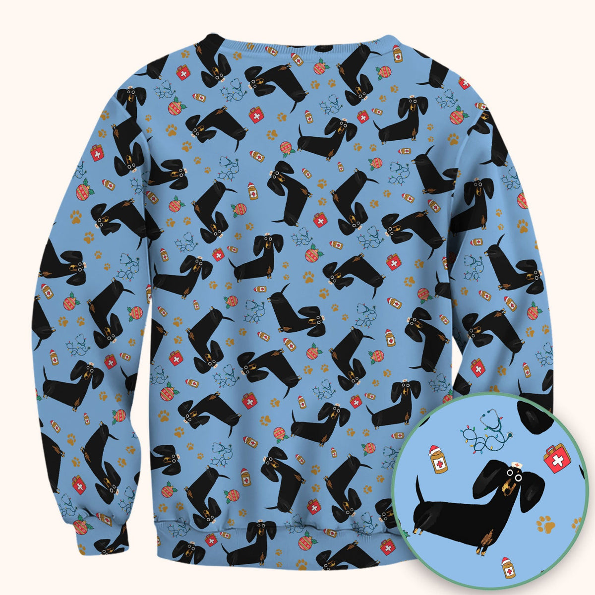 Black Dachshund Nurse Scrub Top - Gift For Dog Lover