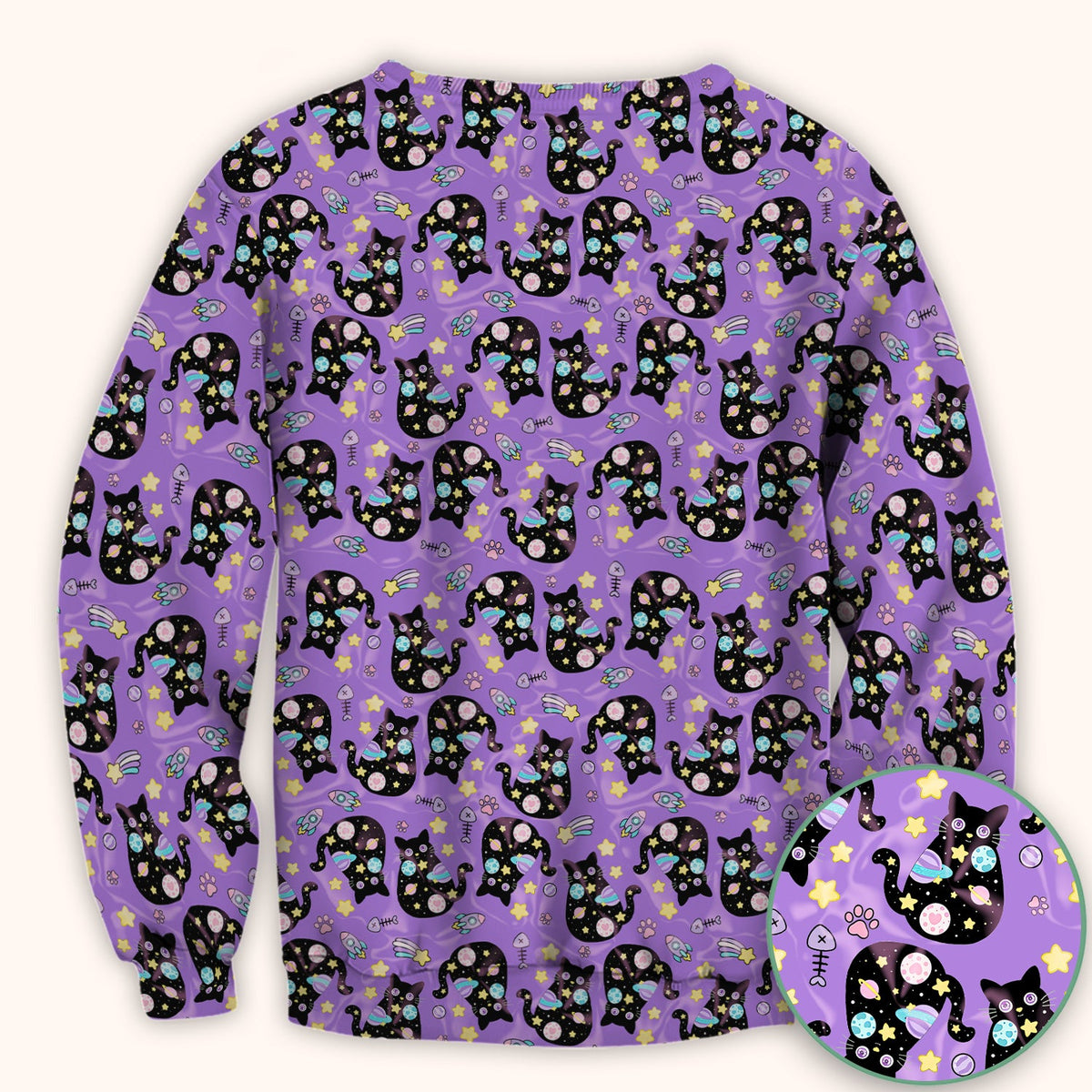 Galaxy Black Cat Space Nurse Scrub Top