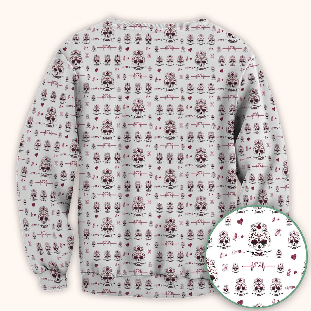 Sugar Skull Scrub Top, Skull Pattern Scrub Shirt, Breathable Fabrics Nursing Uniform