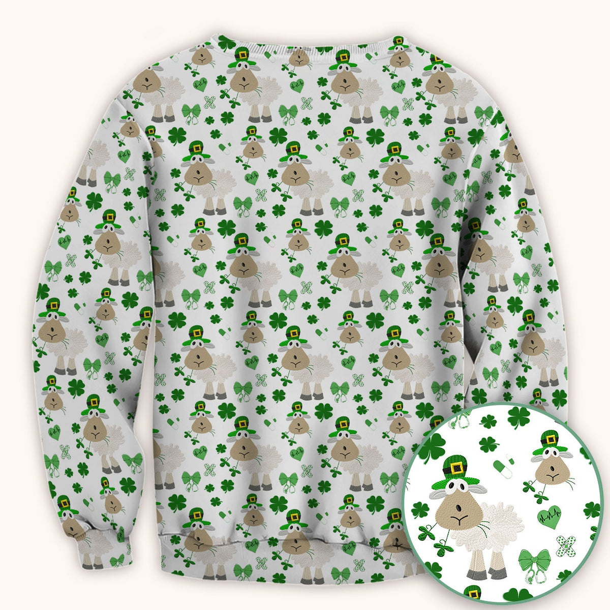 Nurse St. Patrick's Day Scrubs Top, Cute Sheep Shamrock Pattern Nurse Shirt, Breathable Fabrics Nursing Uniform