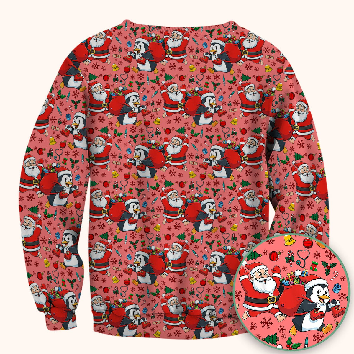 Penguin Santa Nurse Scrub Top - Christmas Gift