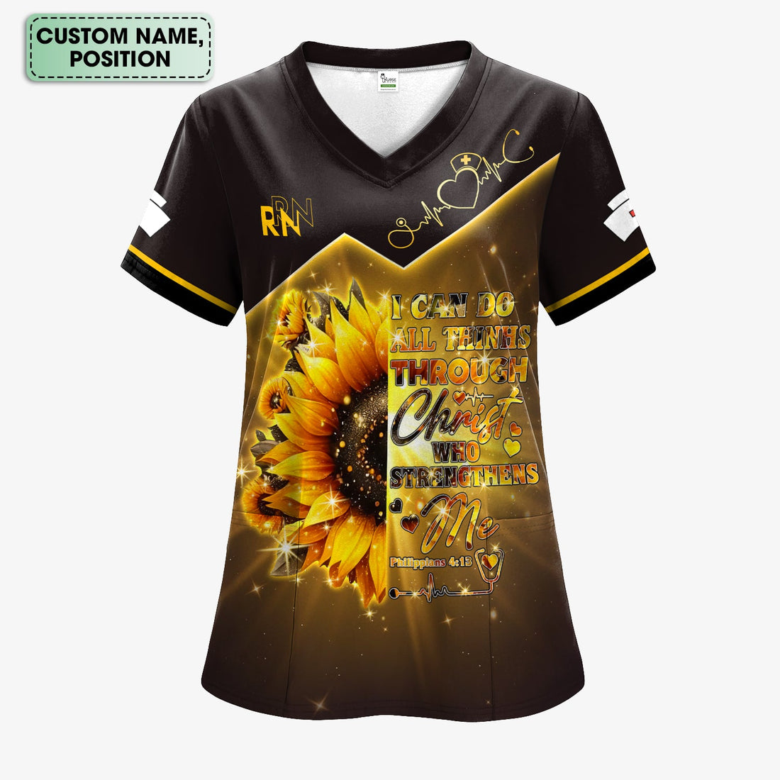 Personalized All Things Through Christ Nurse Scrub Top