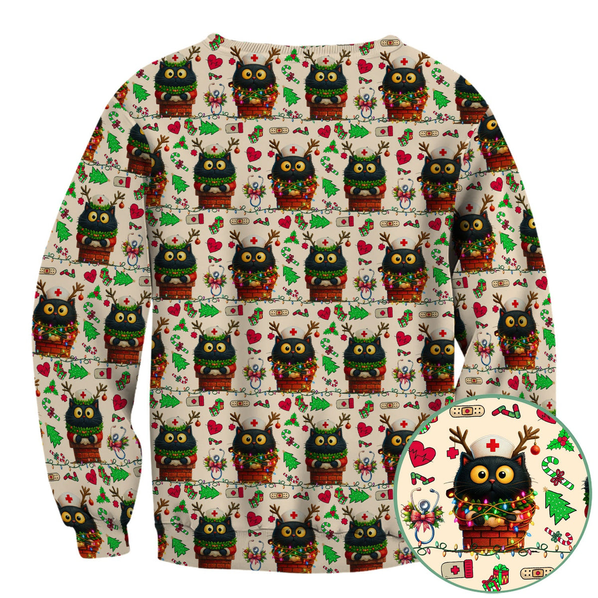 Reindeer Cat Christmas Lights Nurse Scrub Top