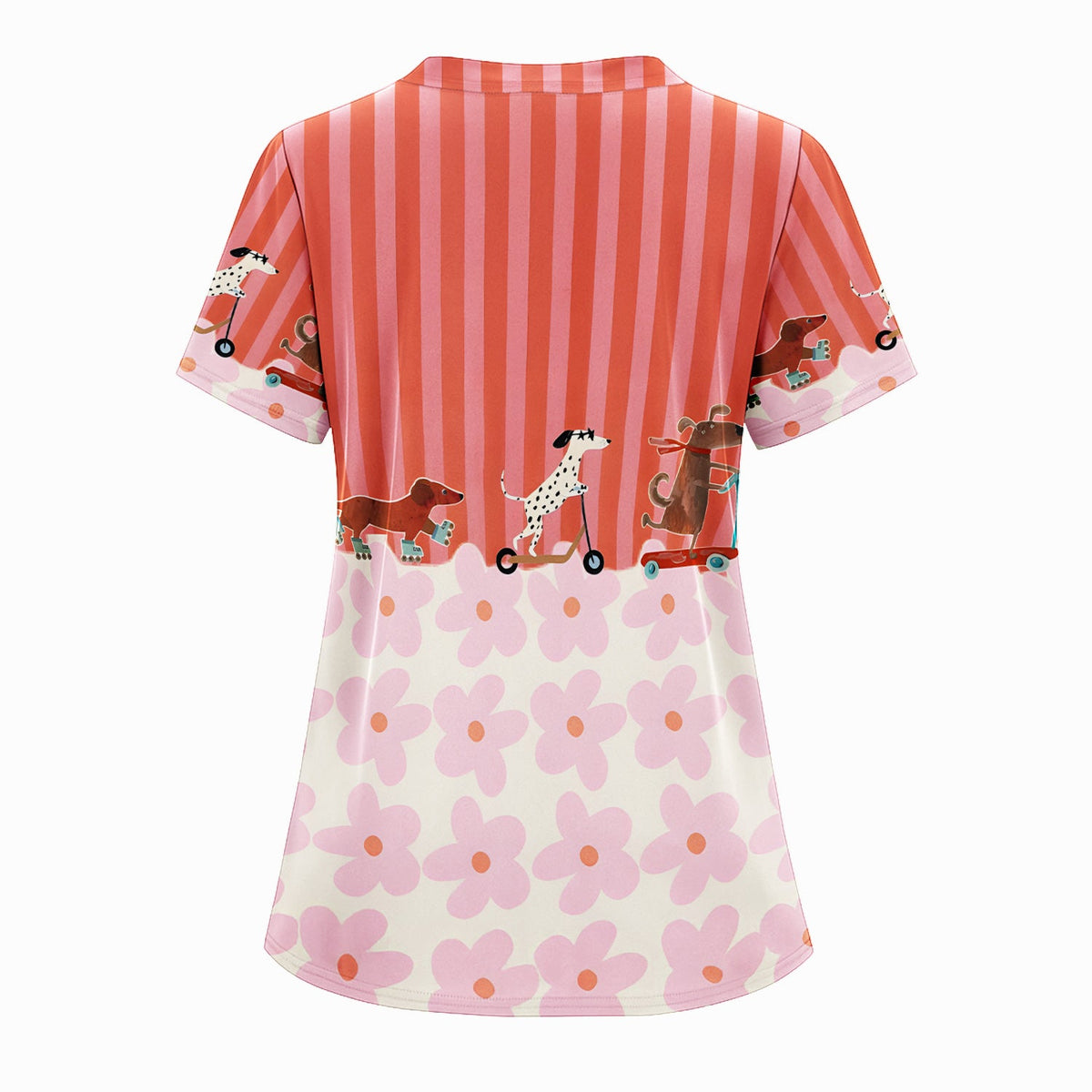 Personalized Dog Roller Skate Flower Nurse Scrub Top