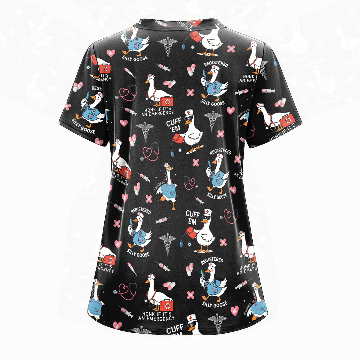 Goose Stethoscope Heart Nurse Scrub Top