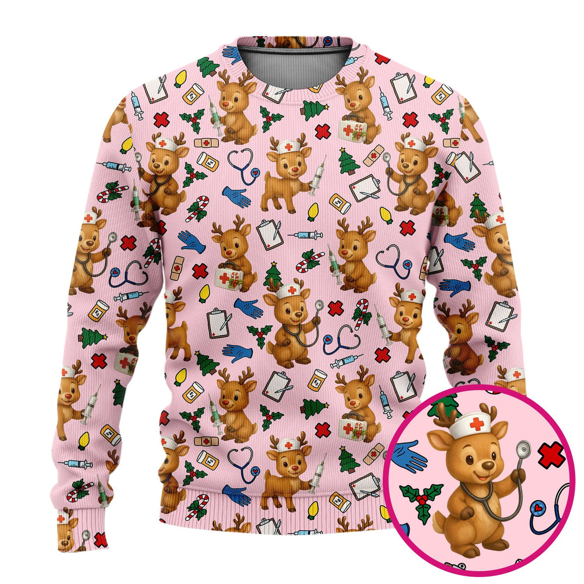 Christmas Scrub Tops and Pants - Reindeer Pattern Nurse Scrub Set - Cute Holiday Medical Print Scrubs for Women RN LPN CNA