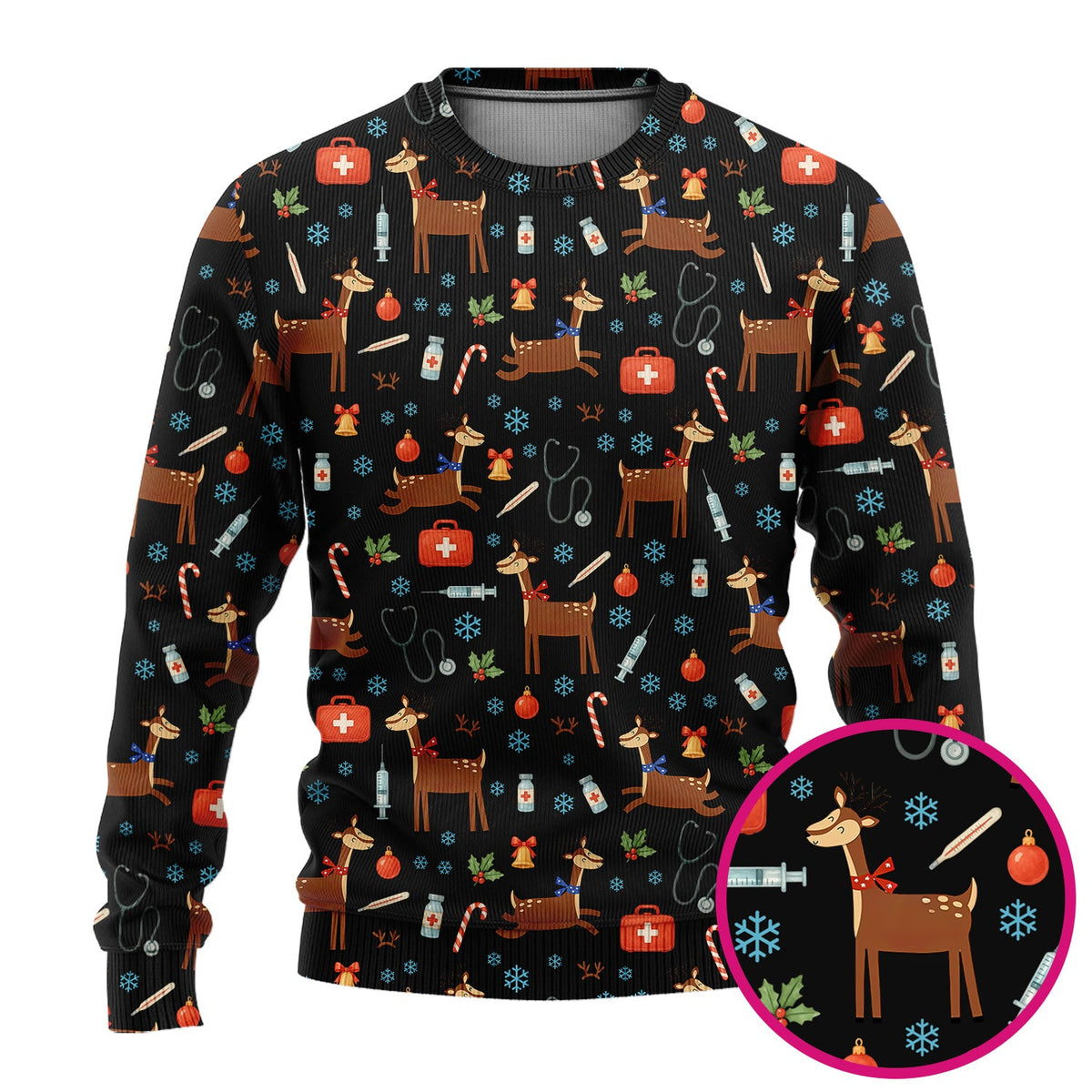 Christmas Reindeer Snowflakes Candy Cane Nurse Scrub Set