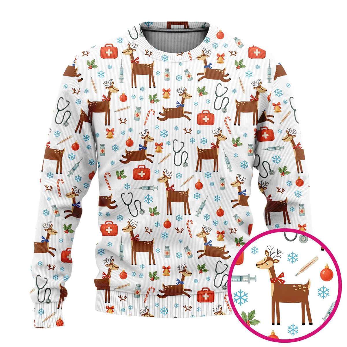 Christmas Reindeer Snowflakes Candy Cane Nurse Scrub Set