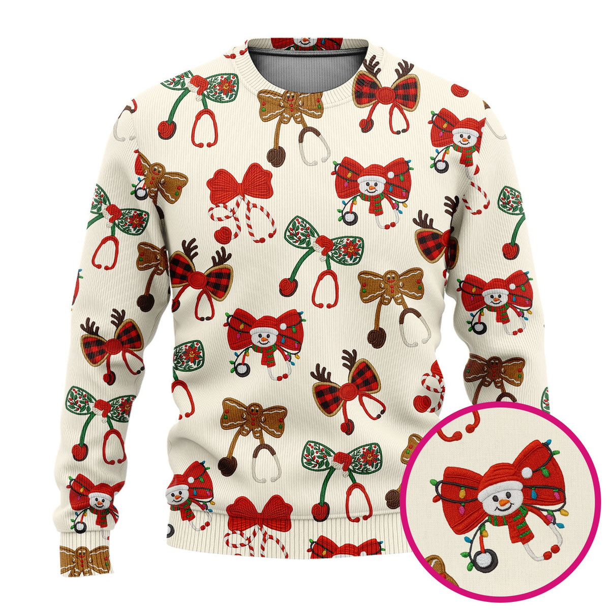 Christmas Stethoscope Bow Nurse Scrub Set