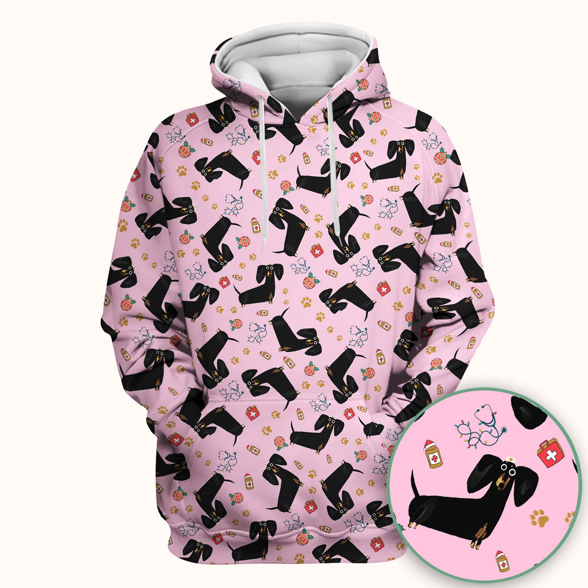 Black Dachshund Nurse Scrub Top - Gift For Dog Lover