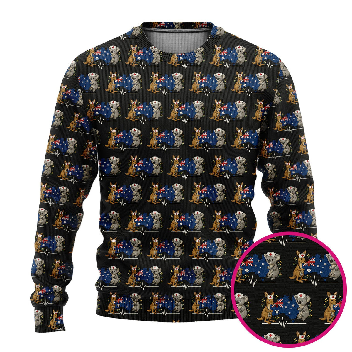 Australian Nurse Scrub Set, Cute Koala Kangaroo Heartbeat Pattern Shirt,  Breathable Fabrics Nursing Uniform