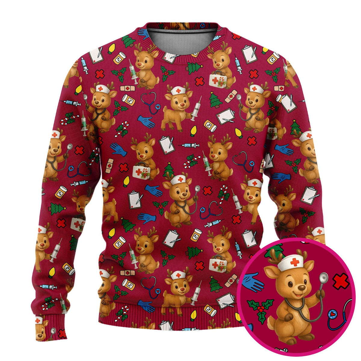 Christmas Scrub Tops and Pants - Reindeer Pattern Nurse Scrub Set - Cute Holiday Medical Print Scrubs for Women RN LPN CNA
