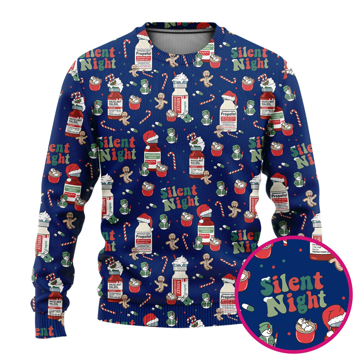 Christmas Medicine Scrub Set for Nurses - Silent Night Propofol Print Scrubs Pants and Top - Funny Holiday Medical Scrub Gift for Women RN CNA LPN