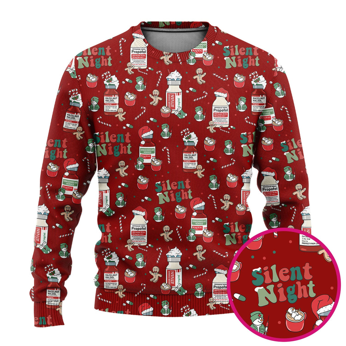 Christmas Medicine Scrub Set for Nurses - Silent Night Propofol Print Scrubs Pants and Top - Funny Holiday Medical Scrub Gift for Women RN CNA LPN