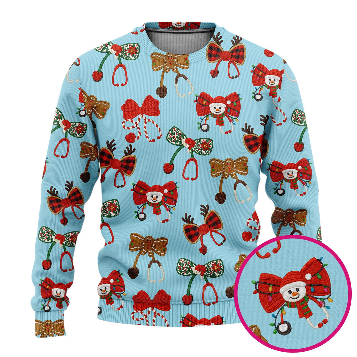 Christmas Stethoscope Bow Nurse Scrub Set