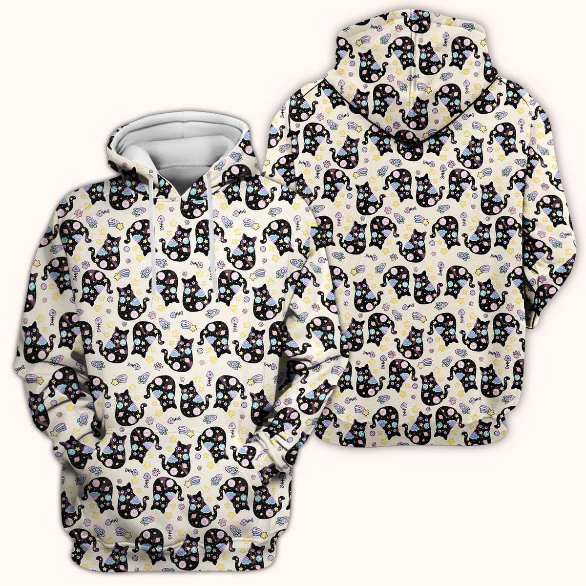 Galaxy Black Cat Space Nurse Scrub Top