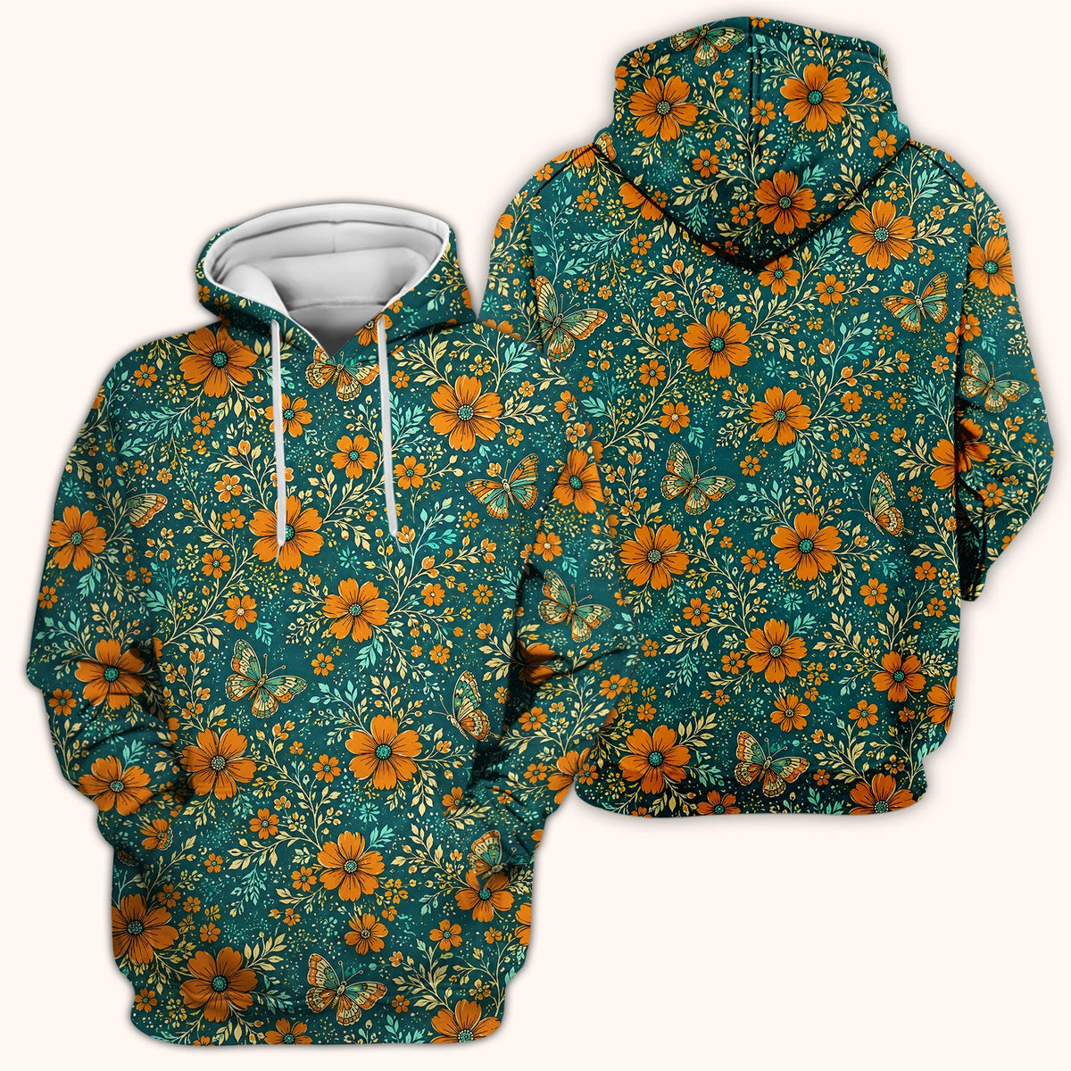 Orange Floral Butterfly Vine Nurse Scrub Top