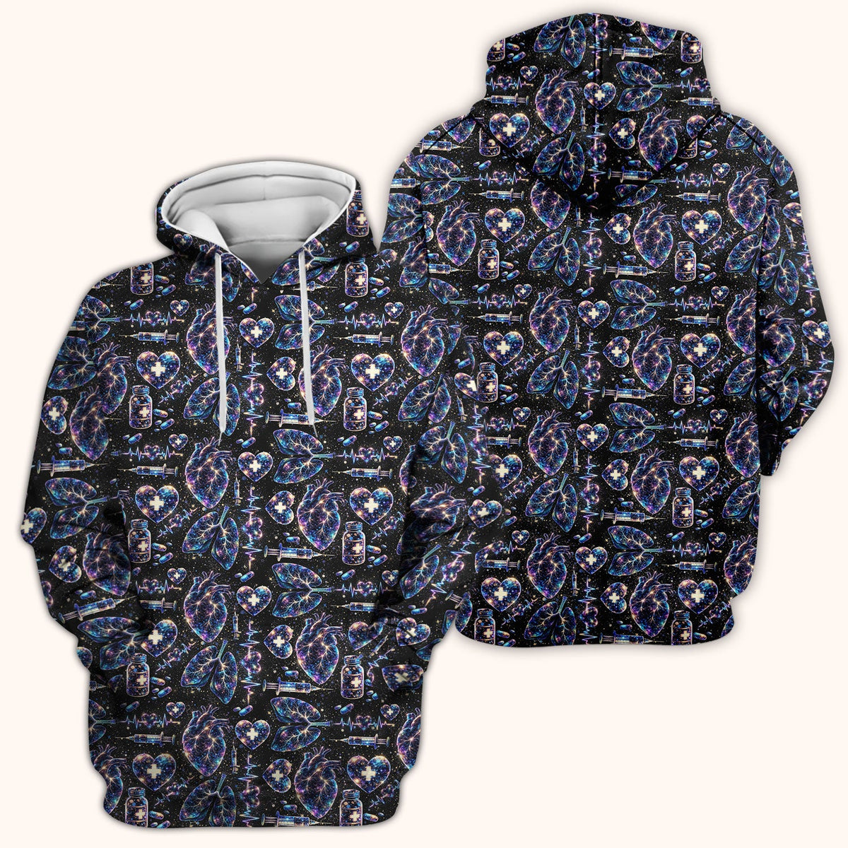 Galaxy Anatomical Heart Lung Syringe Nurse Scrub Top