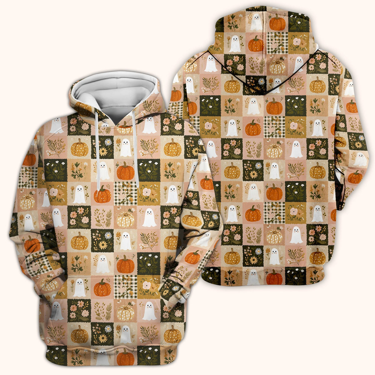 Halloween Ghost Pumpkin Patchwork Nurse Scrub Top