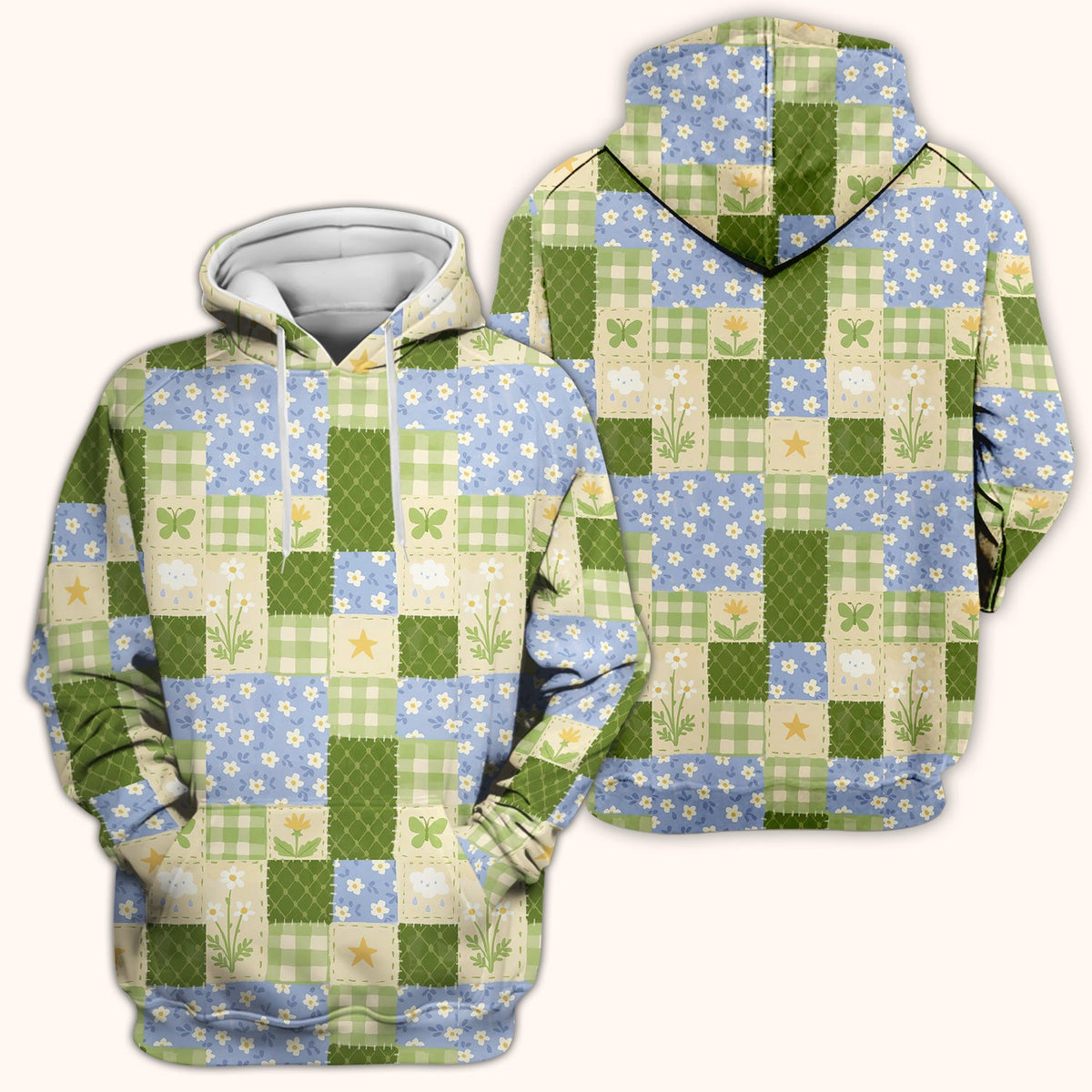 Green Patchwork Clover Floral Nurse Scrub Top