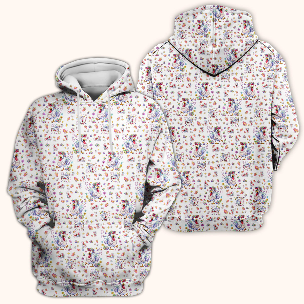 Funny Easter Nurse Chicken Pattern Scrub Top, Comfortable Scrubs for Nurses