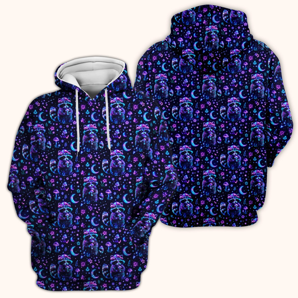 Neon Mushroom Raccoon Moonlight Nurse Scrub Top