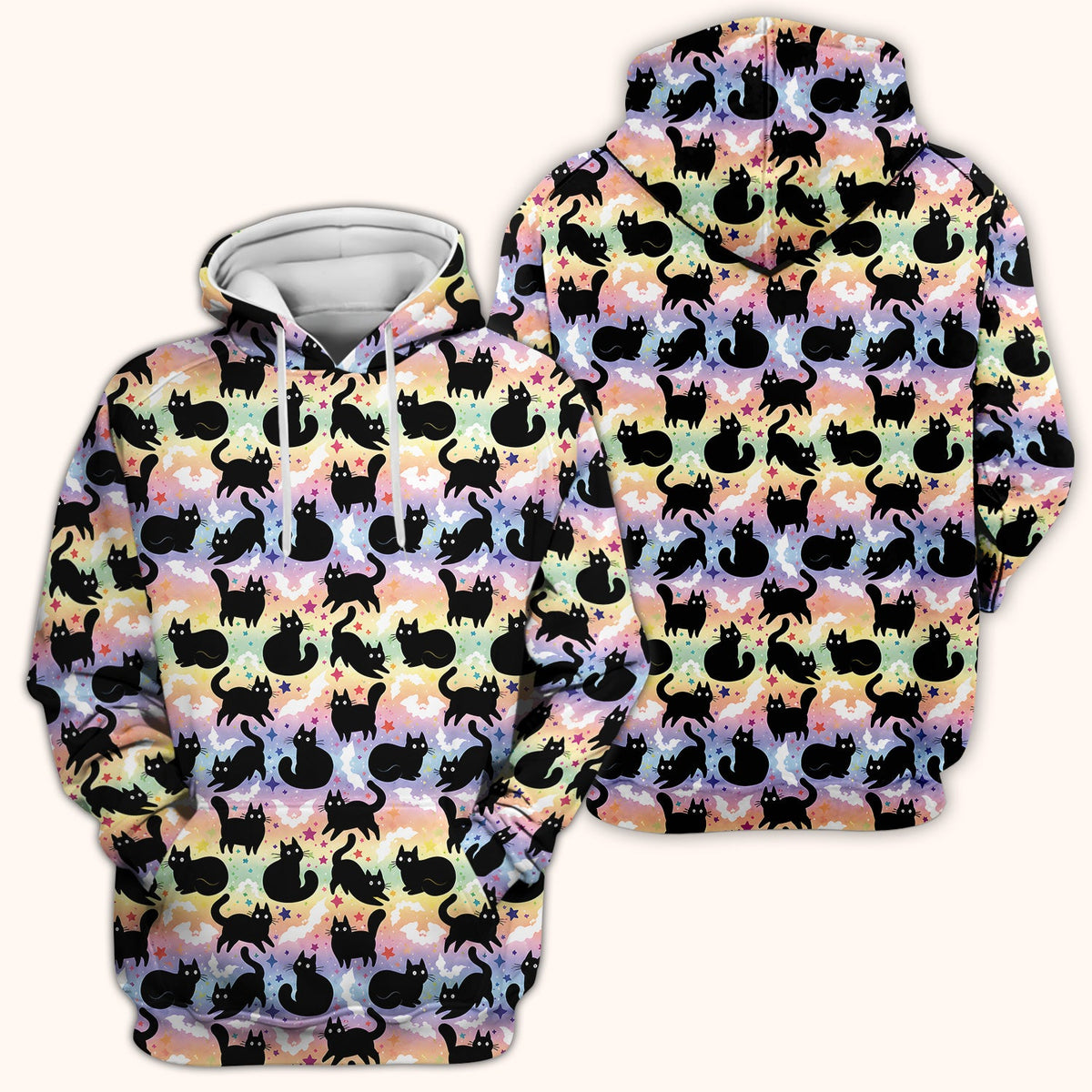 Pastel Star Black Cat Nurse Scrub Top